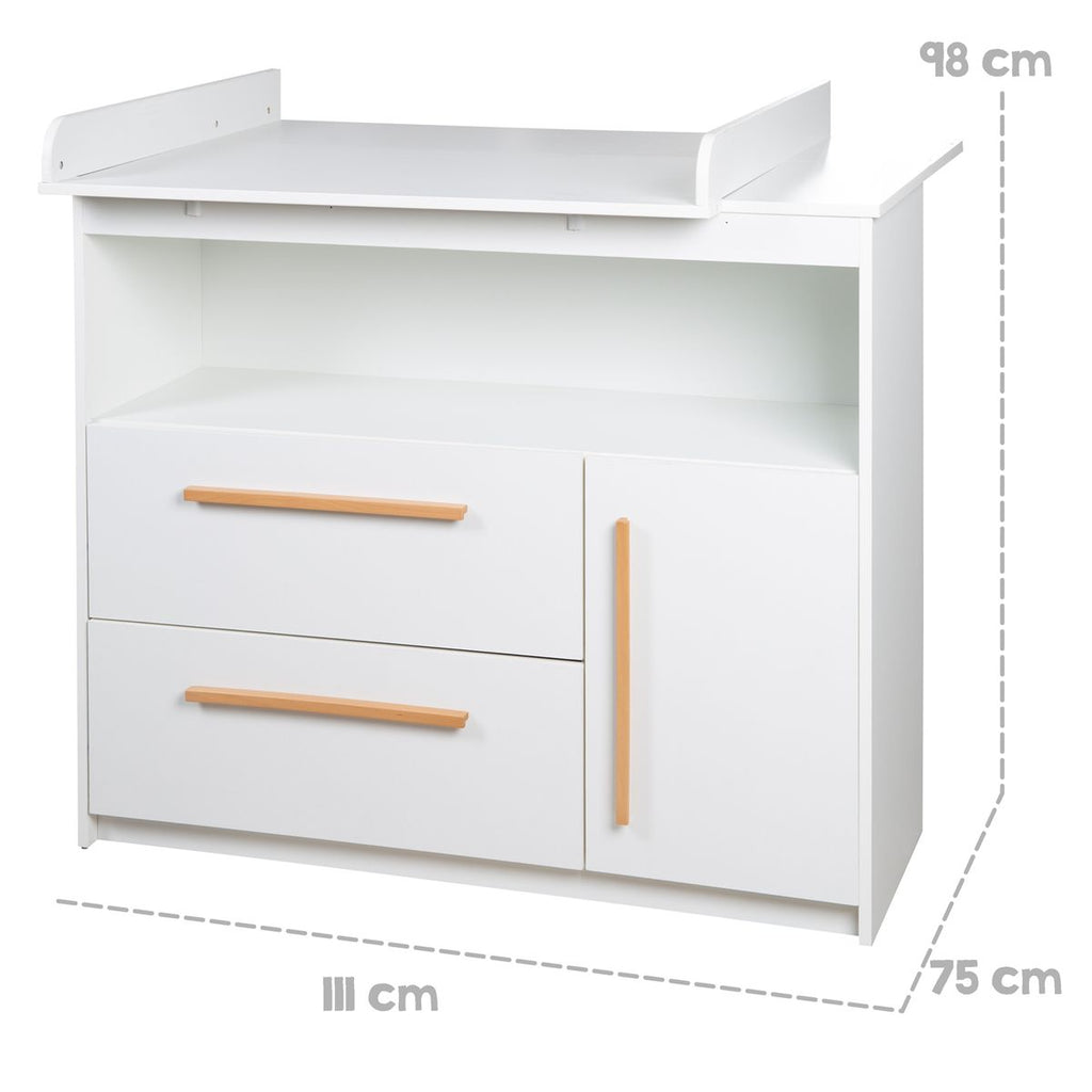 Åpen skuff på Stellekommode Lilo bred med stellehylle