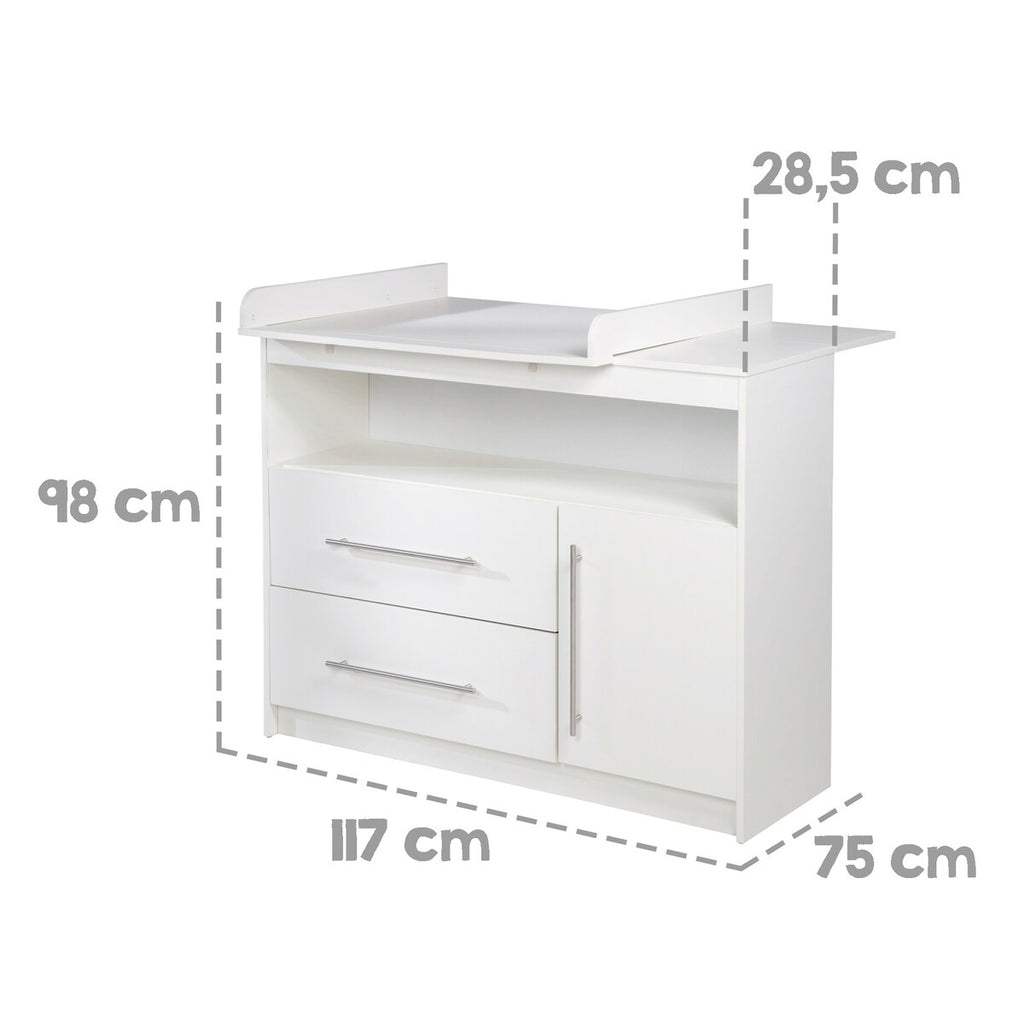 Oversikt over Stellekommode Maren bred med avtakbar stelleplate 90 cm i babyrom