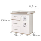 Stellekommode Moritz smal 94x78 cm hvit/Luna Elm detalj av softclose-skuff