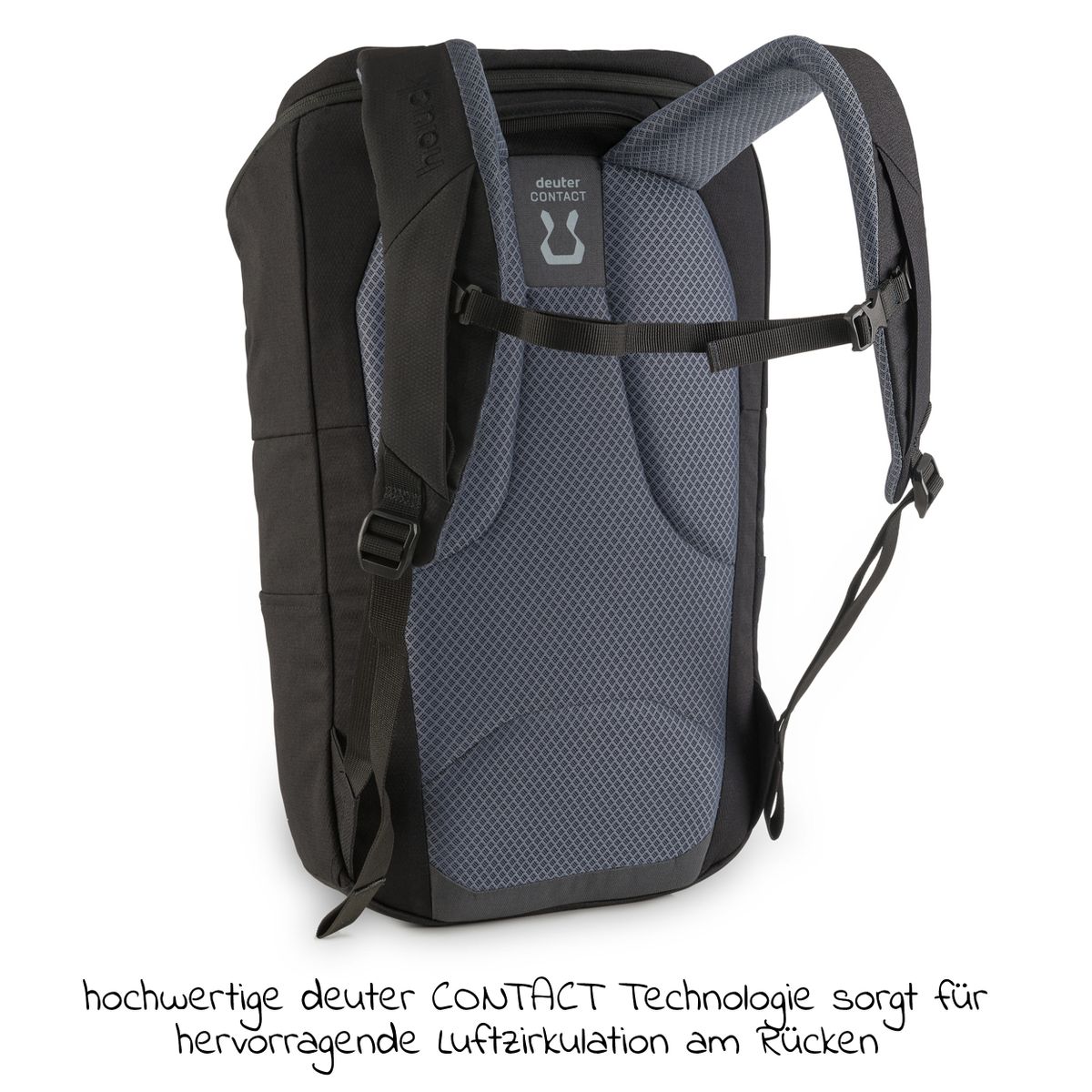 Stellesekk Pack N Walk 22 l i resirkulert polyester, sort med justerbare stropper