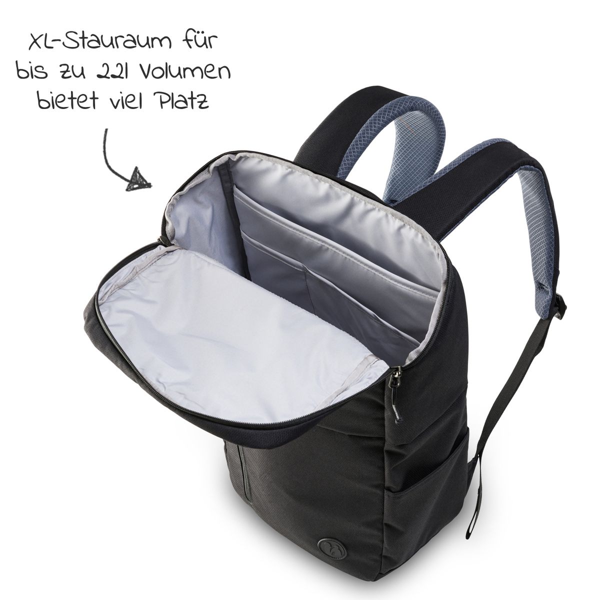 Detalj av Stellesekk Pack N Walk 22 l i resirkulert polyester, sort