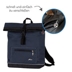 Innsiden av Stellesekk Space Bag Rolltop Navy Stripes med stellematte med organiserte rom
