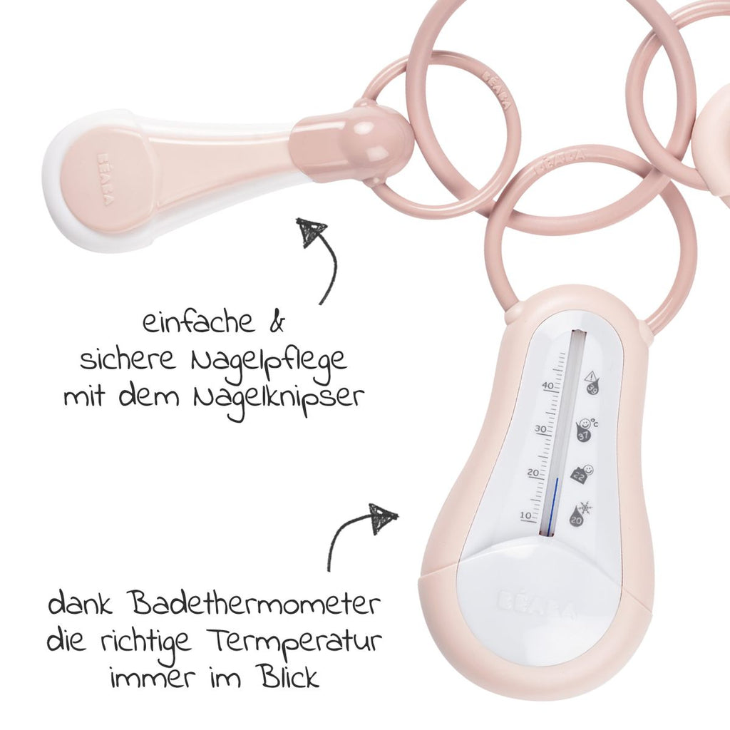 Stellesett 4 deler med badetermometer Old Pink montert og klar til bruk