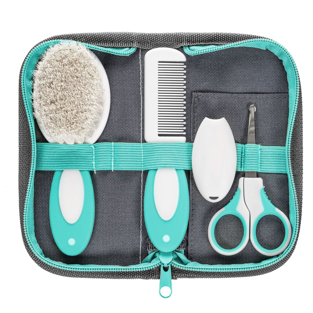 Stellesett BabyCare 5 deler grå mint bakside