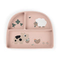 Stick&Stay tallerken med inndeling silikon Tiny Farm pudder forfra