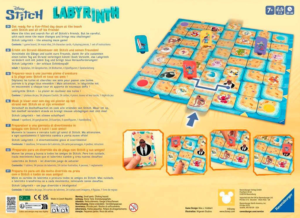 Bakside av Stitch Labyrinth brettspill eske
