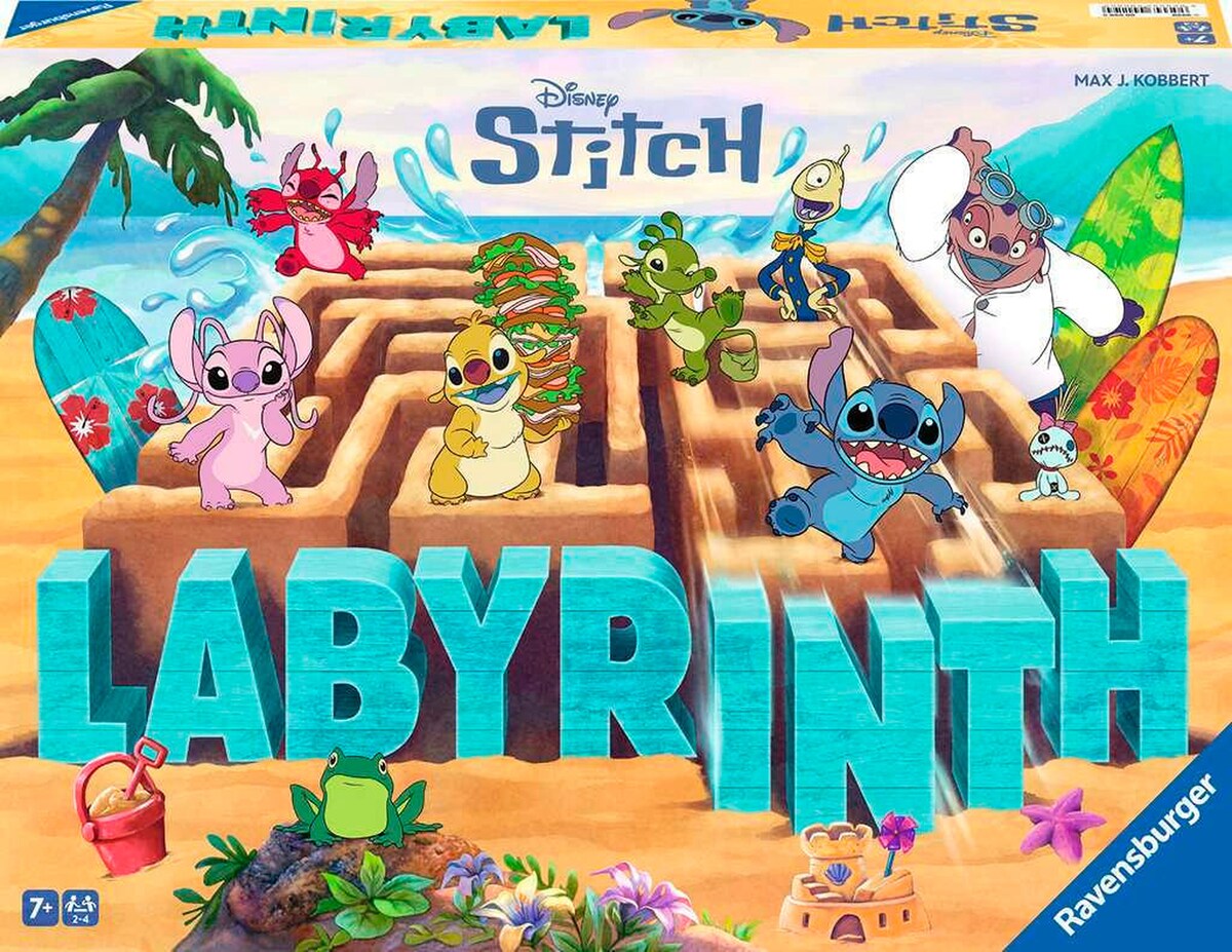 Stitch Labyrinth brettspill forfra med spillbrikker