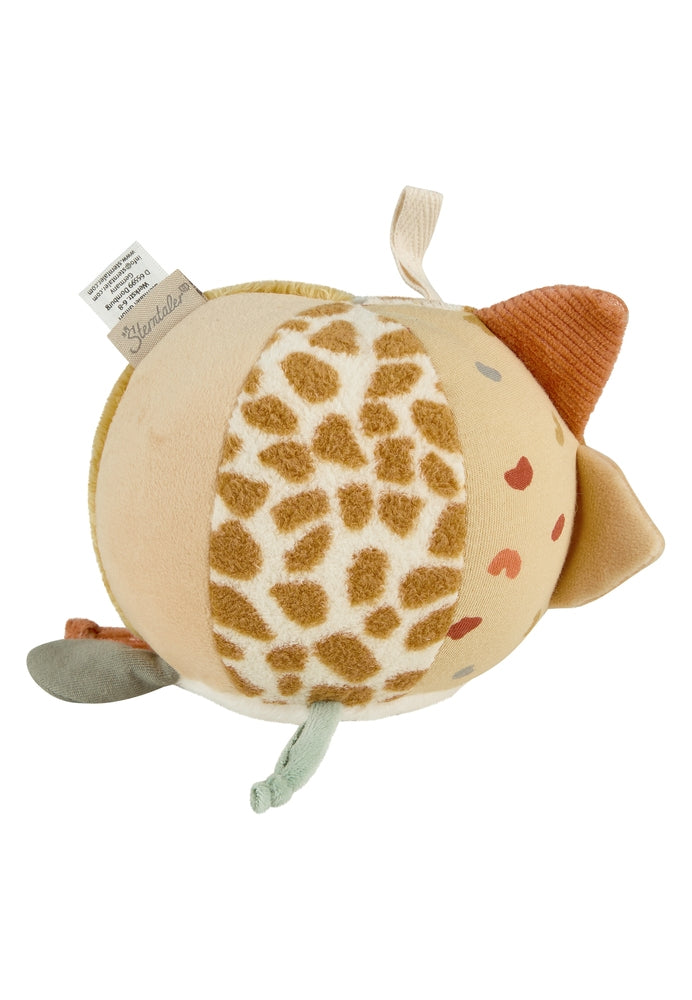 Stoffball Safari med rangle og pipedyr 11 cm forfra