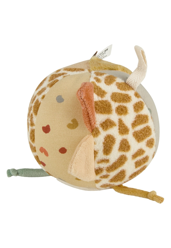 Stoffball Safari med rangle og pipedyr 11 cm bakside