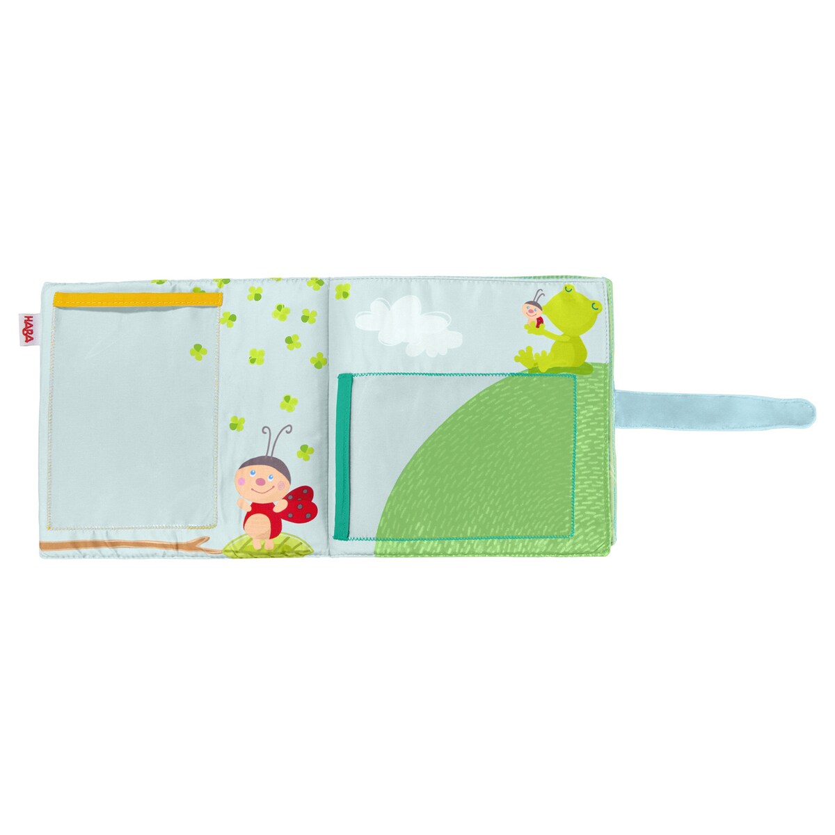 Stoffbok babyfotoalbum for 8 bilder 10x15 cm fra 6 mnd bakside