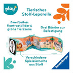 Stoffbok for magetid med ville dyr fra fødsel montert på lekeplass