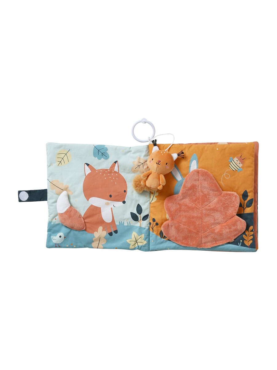 Bakside av Stoffbok for baby Skogvenner 25x25 cm bomull med grønn farge