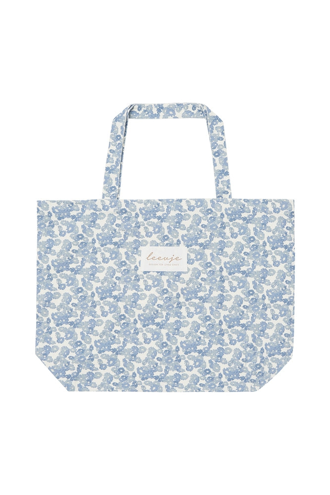 Stoffveske Blue Flowers stor med glidelåslomme forfra