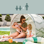 Montert Strandtelt Moov & Protect med UV-beskyttelse 50+ på strand