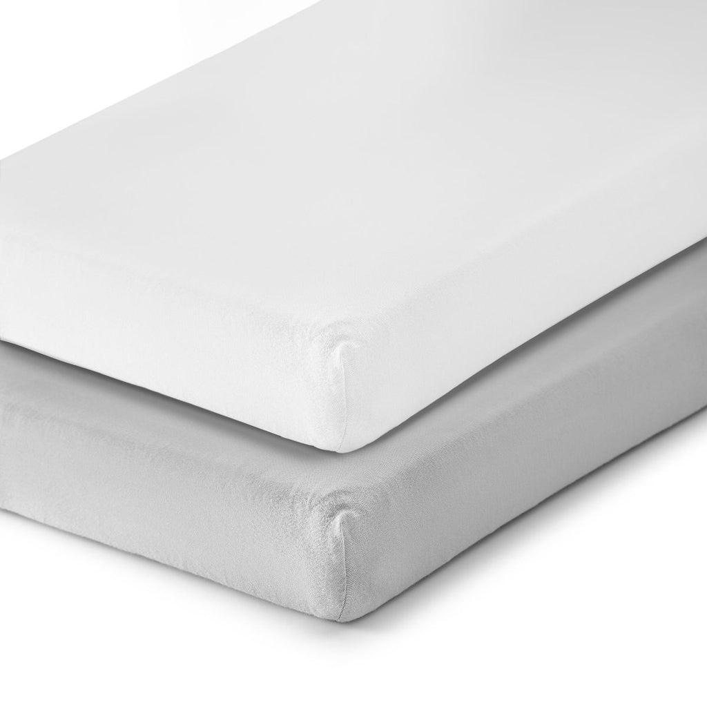 Stretchlaken 2-pk barneseng 60 x 120 / 70 x 140 cm hvit/lysegrå foldet