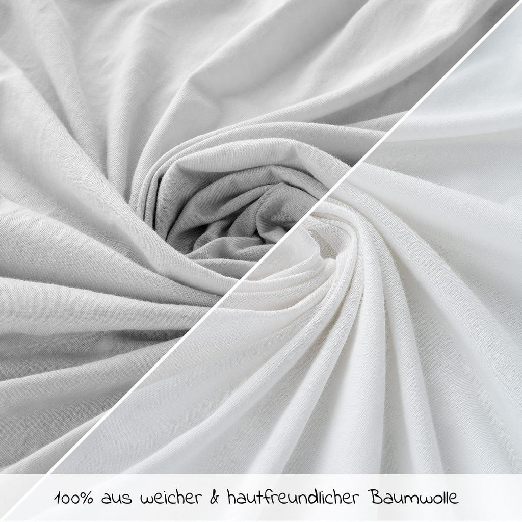 Stretchlaken 2-pk barneseng 60 x 120 / 70 x 140 cm hvit/lysegrå montert på madrass