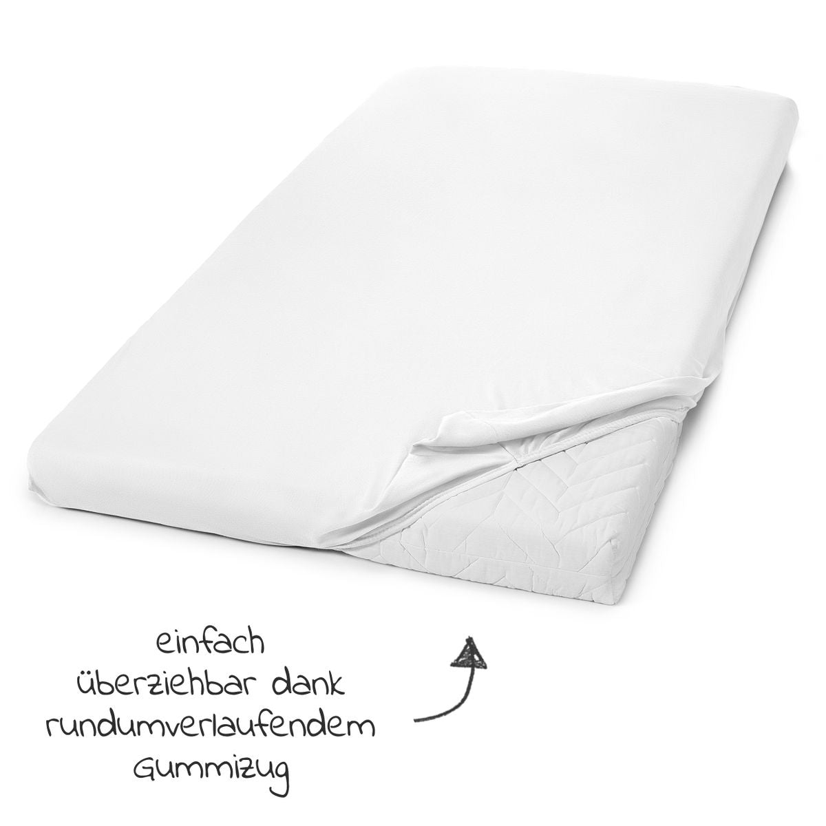Nærbilde av rundstrikk på Stretchlaken 2-pk barneseng 60 x 120 / 70 x 140 cm hvit/lysegrå