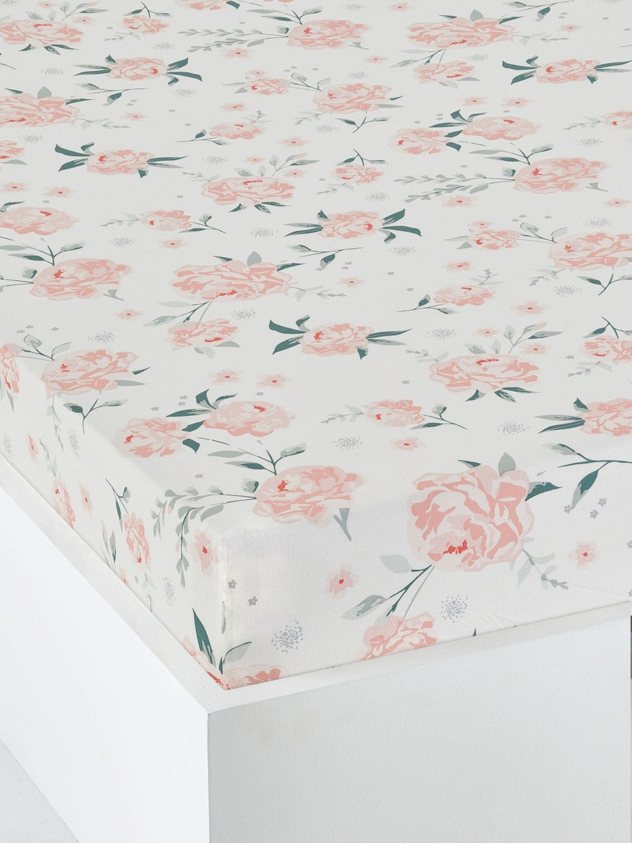 Stretchlaken for barneseng 90x140 cm bomull rosemotiv Vertbaudet