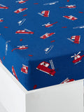 Stretchlaken for barn med brannbilmotiv, 100 % bomull, forfra
