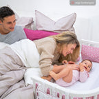 Stretchlaken Deluxe jersey til sideseng 89 x 50 cm Babybay logo og etikett