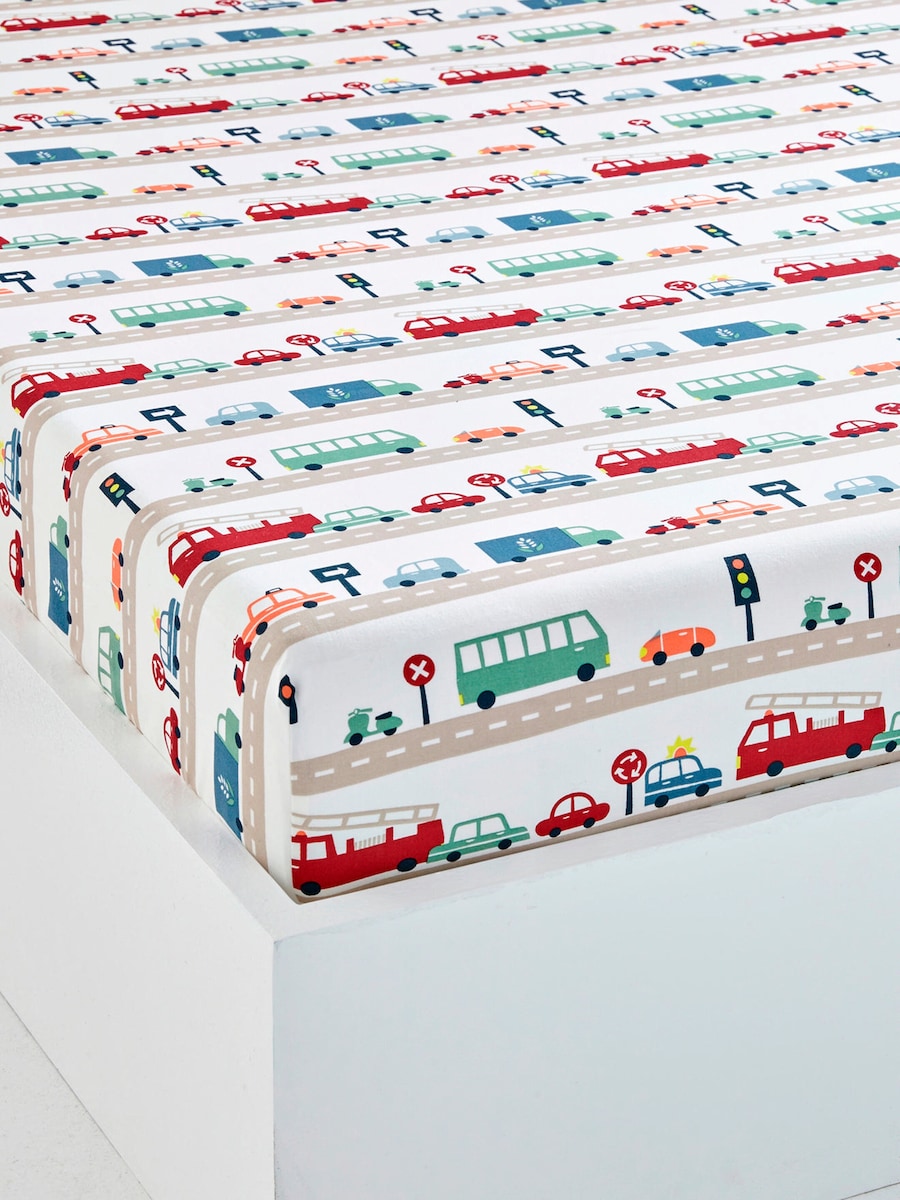 Stretchlaken for barn CITY 90x140 cm bomull forfra