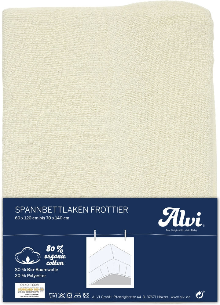 Stretchlaken frotté økologisk bomull 70x140 cm - Alvi forfra
