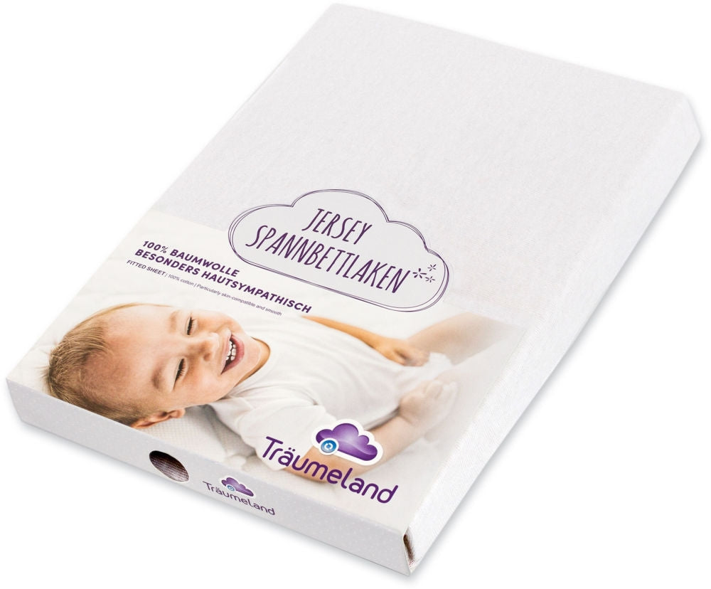 Stretchlaken jersey hvit 60x120 + 70x140 cm opptil 15 cm - Träumeland forfra