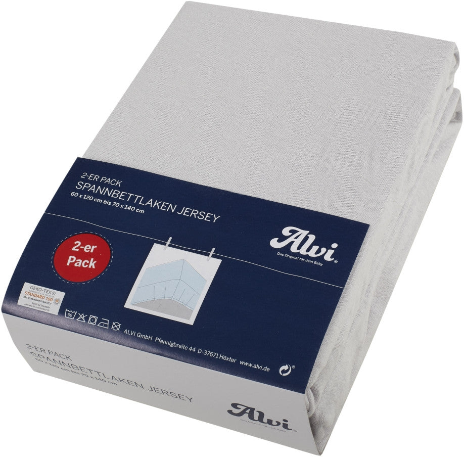Stretchlaken jersey sølv 70x140 cm 2-pack bomull - Alvi fra forfra