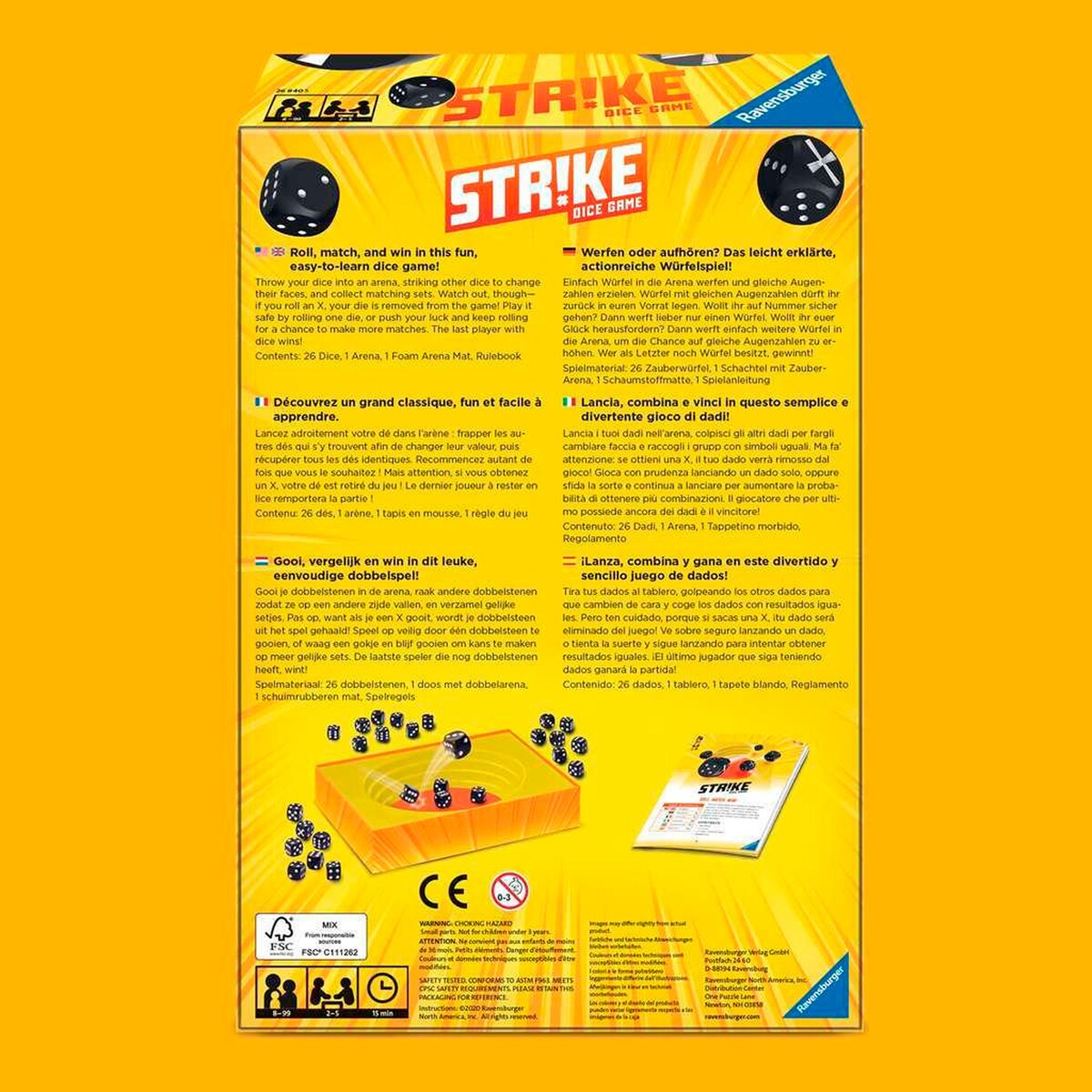 Strike terningspill bakside av eske