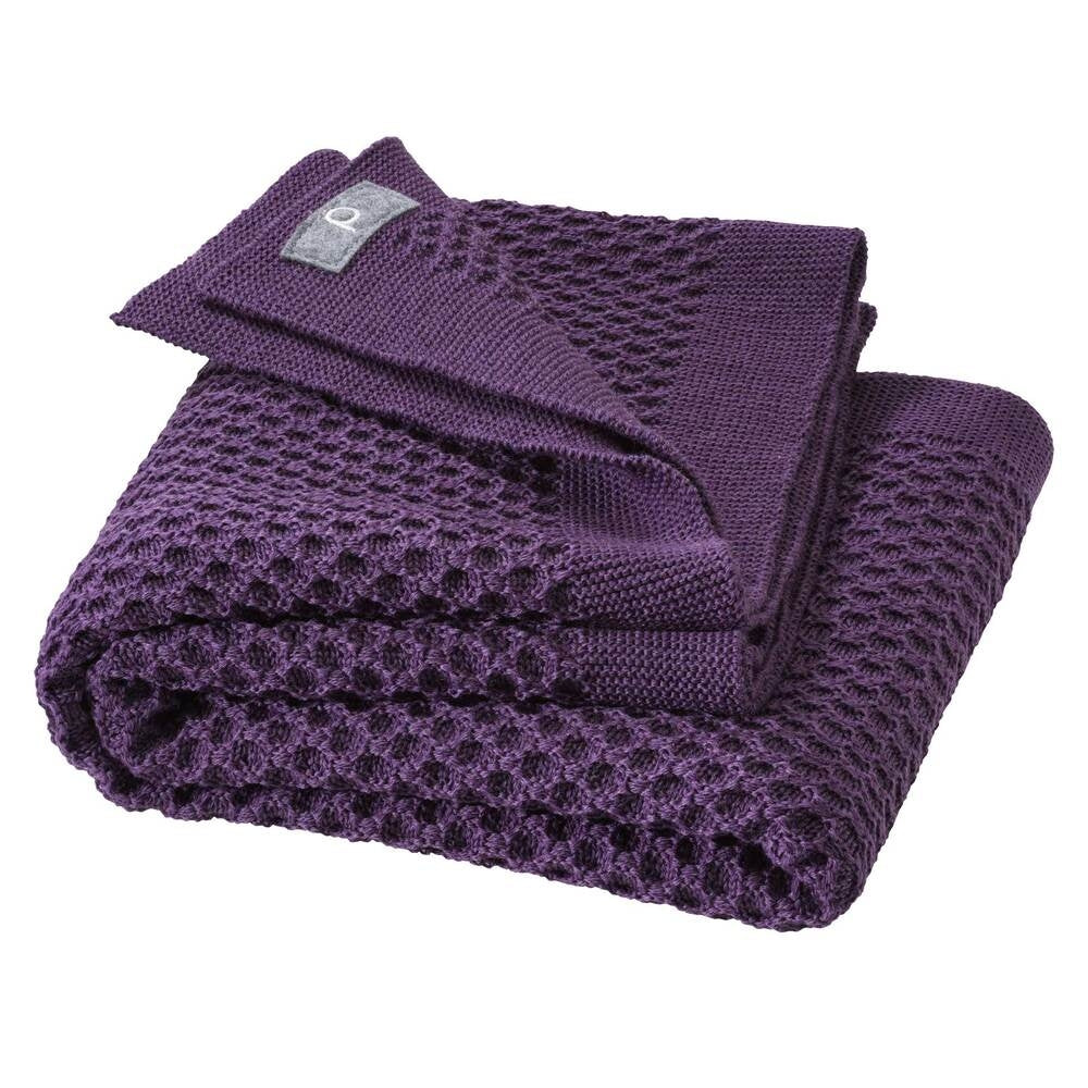 Strikketeppe i økologisk merinoull 80x100 cm aubergine - Disana front