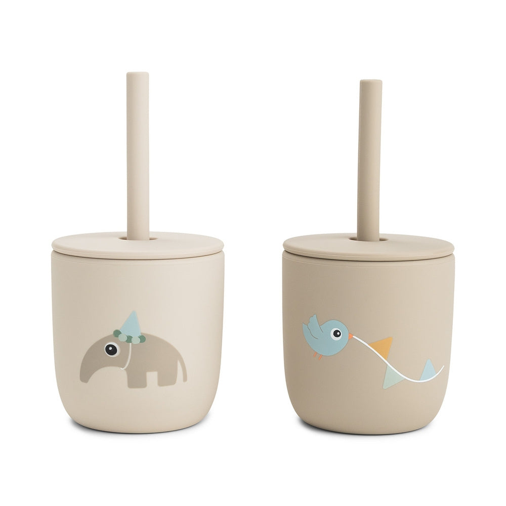 Sugerørkopp i silikon 2-pack Celebration sand forside