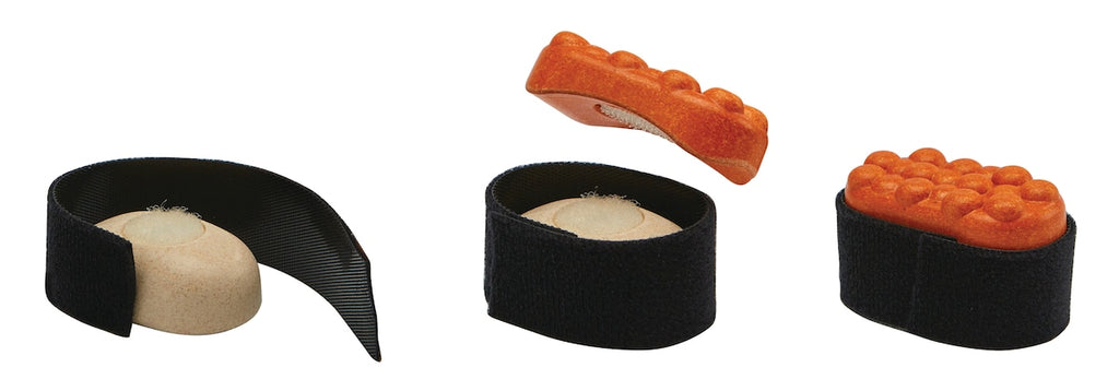 Montert Sushi lekesett i gummibaumtre 19,5 x 8,5 cm med brett