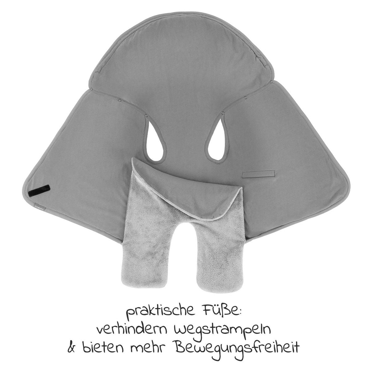 Nærbilde av refleksdetaljer på Svøpeteppe med føtter til bilstol, teddyfleece, Oeko-Tex