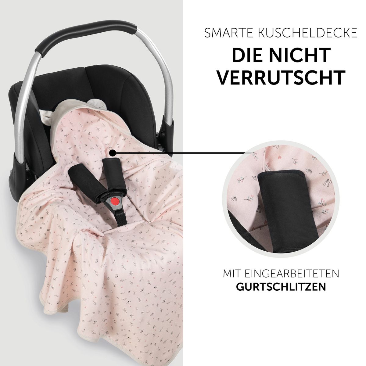 Sikkerhetsbelteåpning på Svøpeteppe med hette Snuggle N Dream Hauck