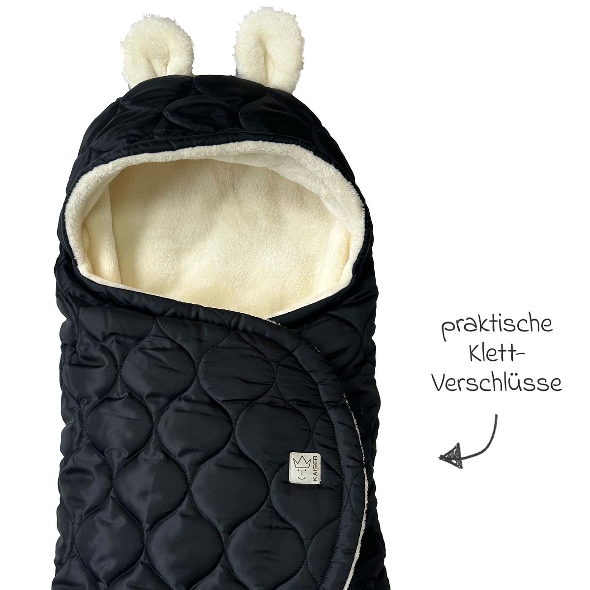 Svøpeteppe Recy Small i resirkulert polyester Black Cream - bakside