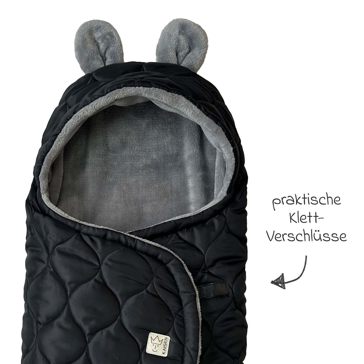 Svøpeteppe Recy Small i resirkulert polyester Black Grey bakside