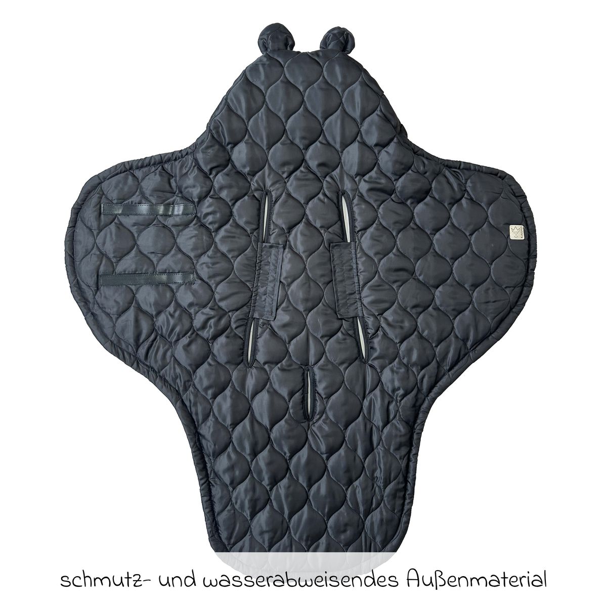 Detalj av hette med bjørneører på Svøpeteppe Recy Small i resirkulert polyester Black Grey