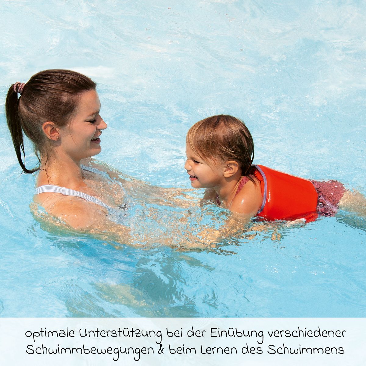 Detalj av justerbar stropp på svømmebelte myswimbuddy neopren 2-6 år, 15-30 kg, rød
