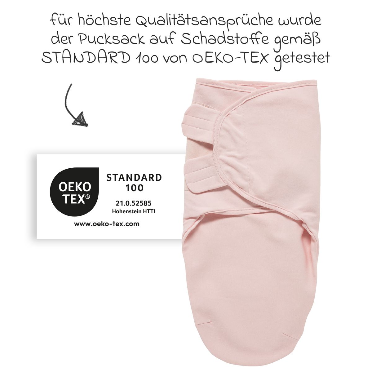Nærbilde av borrelåsfeste på Svøpepose i bomullsjersey light pink 0-3 måneder - Meyco