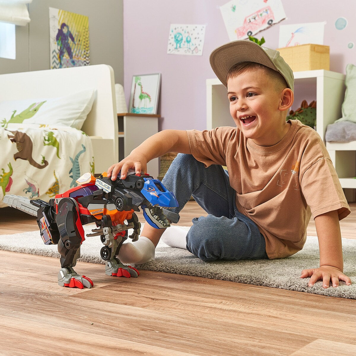Switch & Go Dinos 3-i-1 Super-T-Rex som brannbil med stige