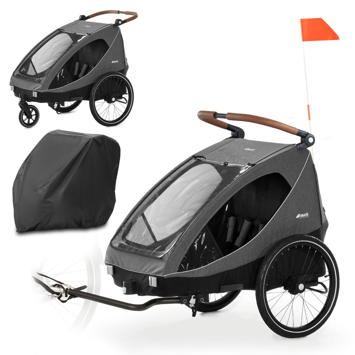 Sykkelvogn 2-i-1 Dryk Duo for 2 barn opptil 44 kg med kalesje forfra