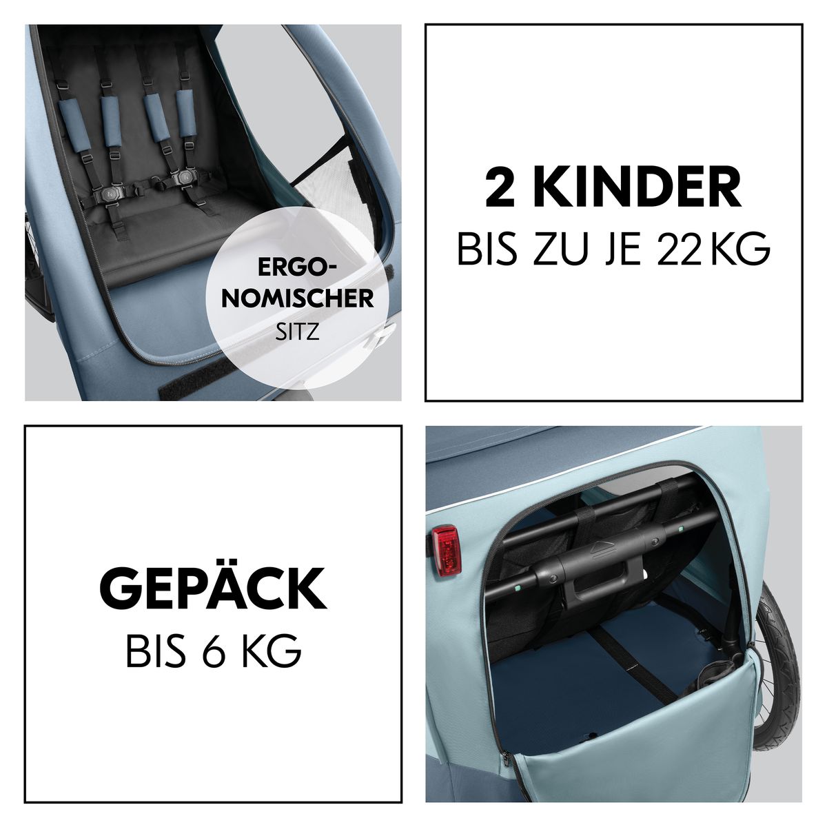 Sykkelvogn 2-i-1 Dryk Duo Plus sammenfoldet mørkeblå