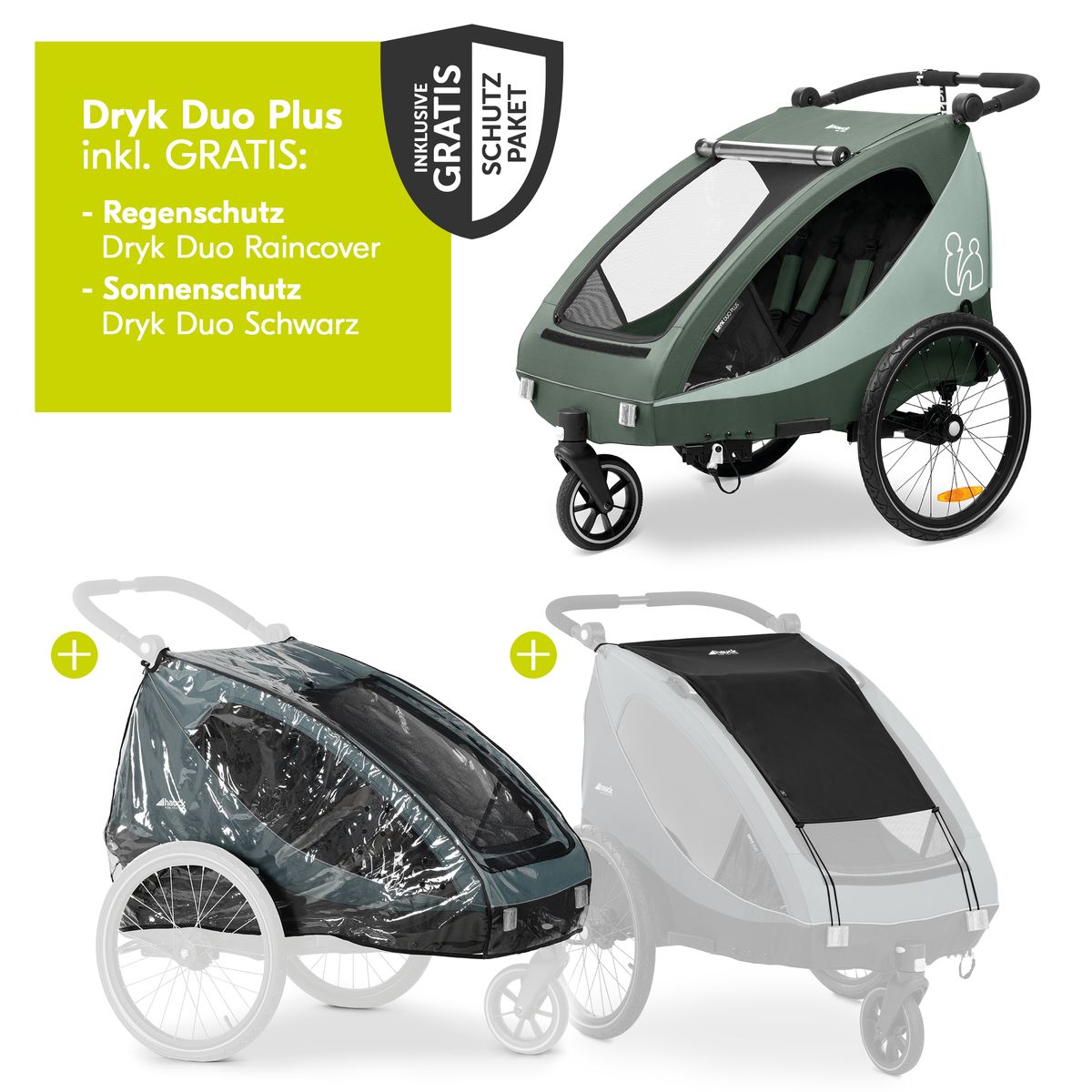 Sykkelvogn 2-i-1 Dryk Duo Plus for 2 barn bakside