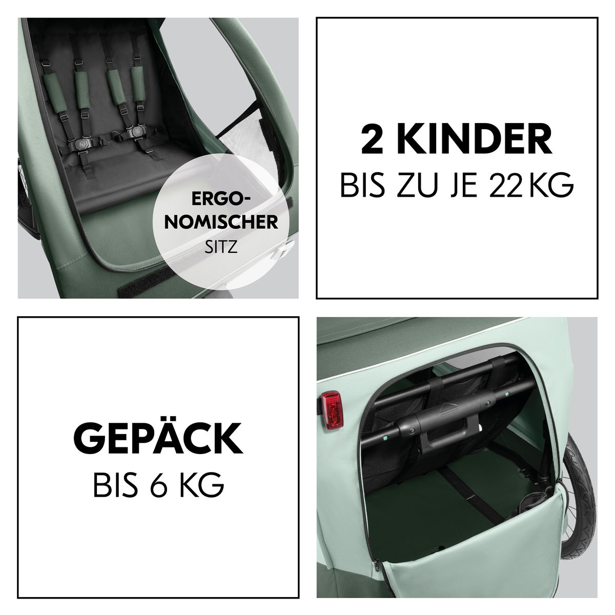 Sykkelvogn 2-i-1 Dryk Duo Plus for 2 barn med solskjerm