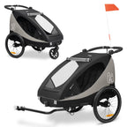 Sykkelvogn Dryk Duo Plus 2-i-1 for 2 barn svart forfra