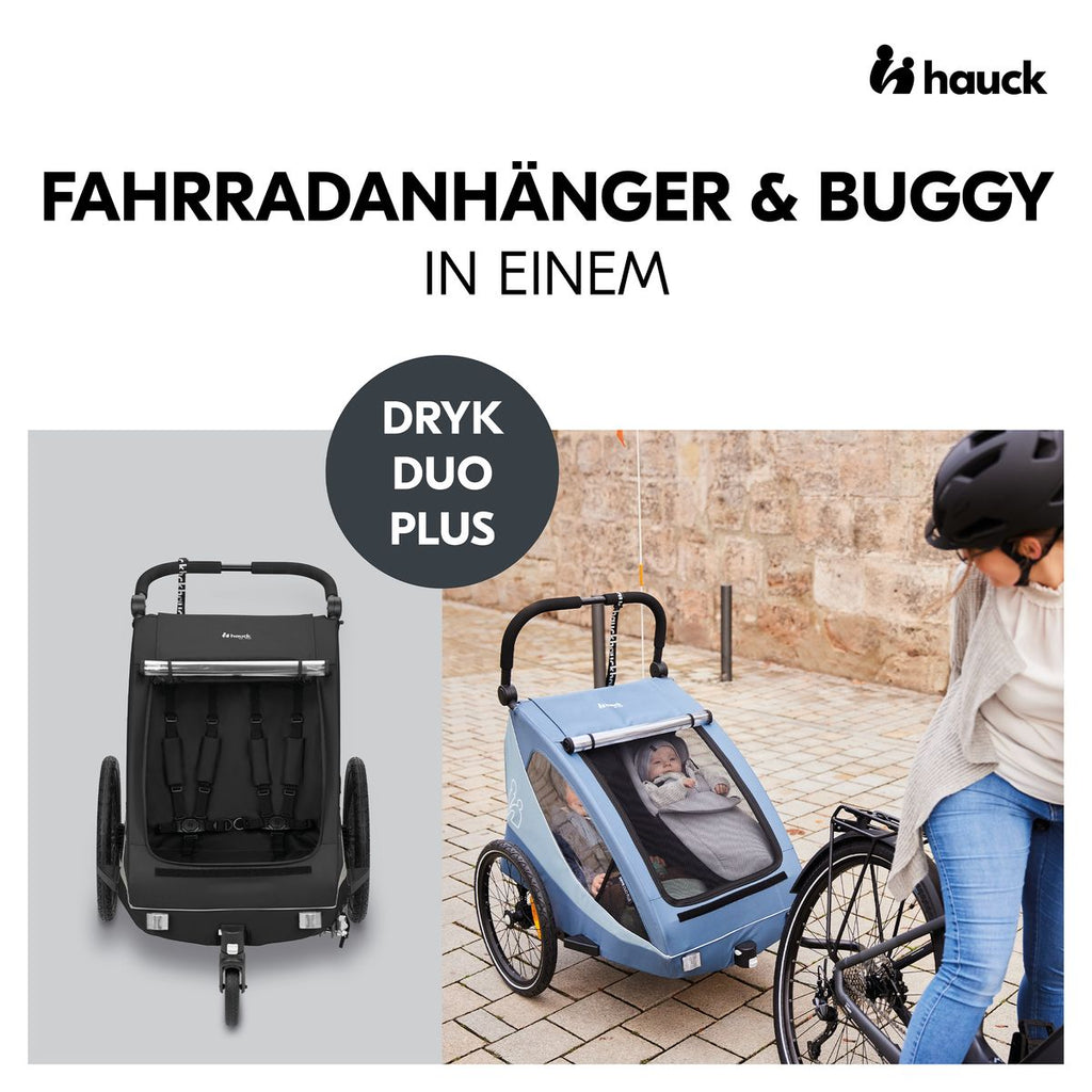 Sykkelvogn Dryk Duo Plus 2-i-1 for 2 barn svart bakside