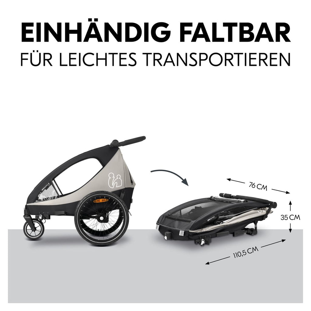 Sykkelvogn Dryk Duo Plus 2-i-1 for 2 barn svart refleksdetaljer