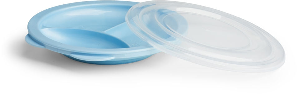Tallerken med tre rom og lokk, mais-basert Eco Baby forfra
