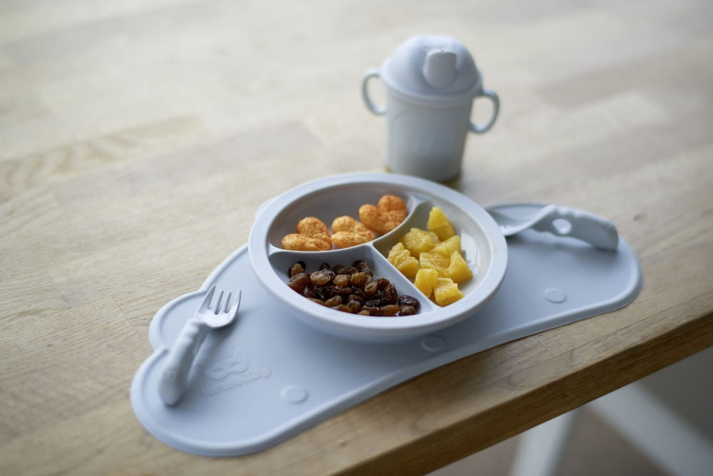 Tallerken med tre rom og lokk, mais-basert Eco Baby montert med lokk