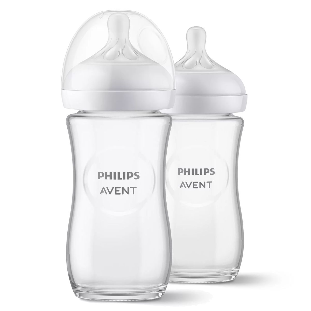 Tåteflaske i glass 2-pakning 240 ml, smokk 1M+ - Philips Avent forfra